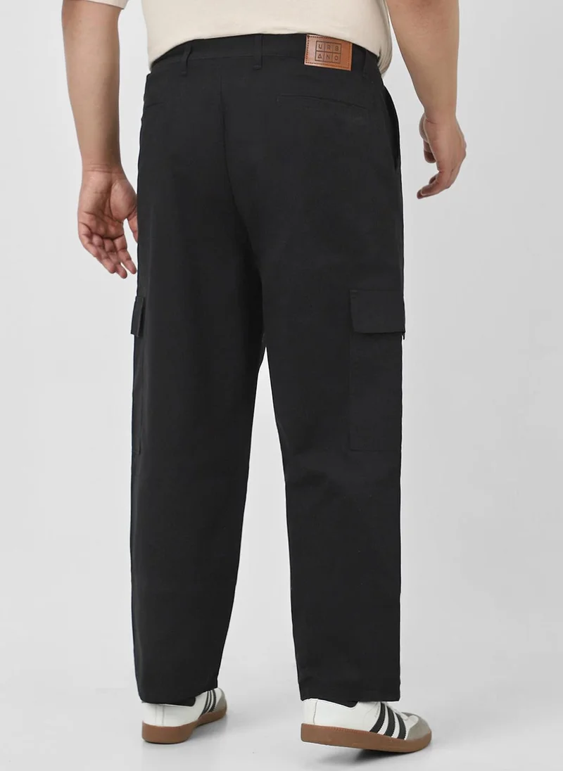 Urbano Fashion  Urbano Plus Men's Black Loose Baggy Fit Solid Cargo Chino Pant with 6 Pockets Non-Stretchable for Men | Best Price UAE
